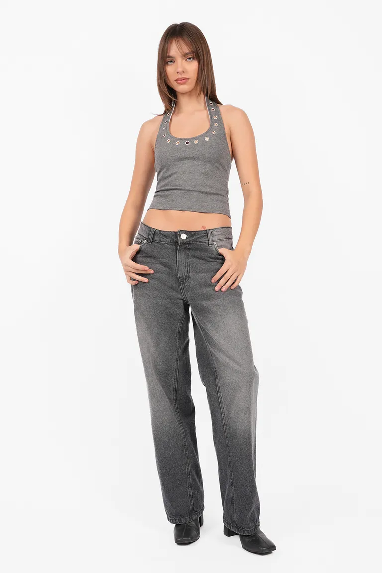 Top sin mangas de punto con detalles metálicos en el escote halter de Top White en Tops para argentina