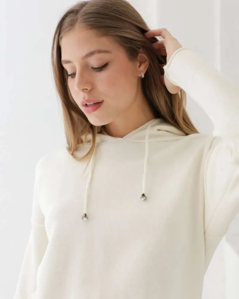 Buzo largo de punto con capucha y tajos, diseño de moda para mujer de Hesed en Buzos y Sweaters para argentina