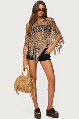 Poncho crochet lentejuelas flecos de Edikted en Capas y Ponchos para argentina