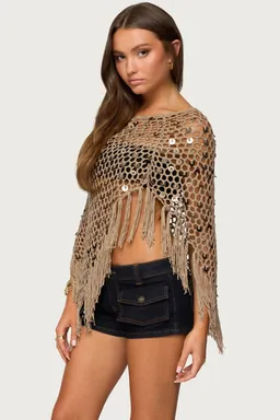 Poncho crochet lentejuelas flecos de Edikted en Capas y Ponchos para argentina