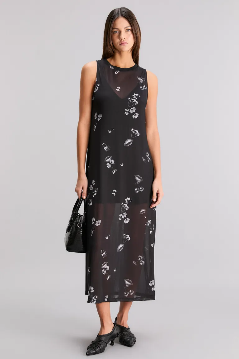 Vestido largo de microtul con estampado exclusivo de corte regular de Kosiuko en Vestidos para argentina