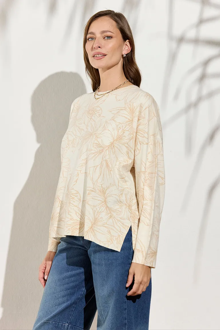 Sweater de calce holgado con estampa botánica de mangas largas y cuello redondo de Indiastyle en Buzos y Sweaters para argentina