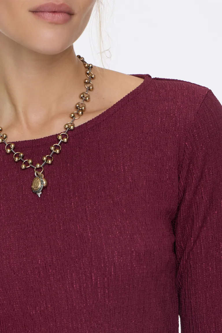 Remera de manga larga con escote bote y diseño texturado para mujer de Cuesta Blanca en Remeras para argentina