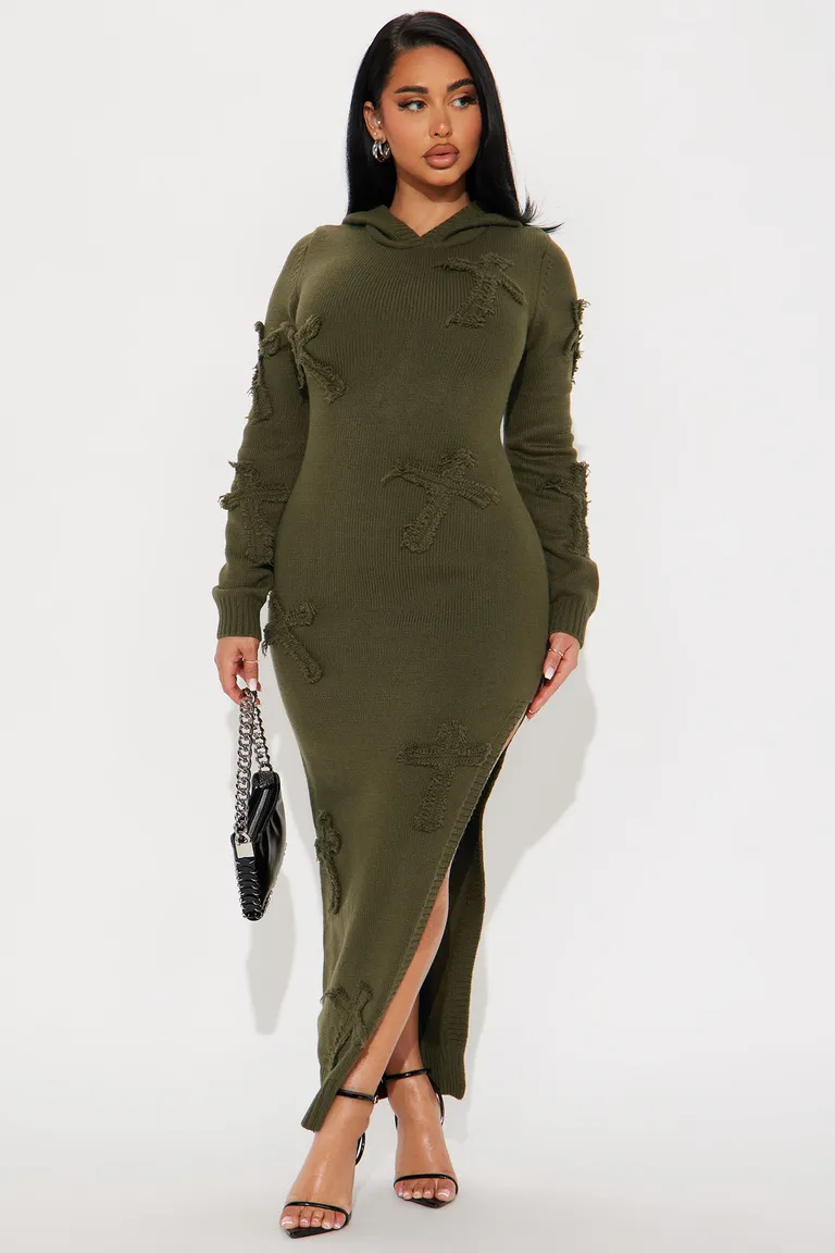 Vestido maxi suéter alix oliva de Fashion Nova en Buzos y Sweaters para argentina