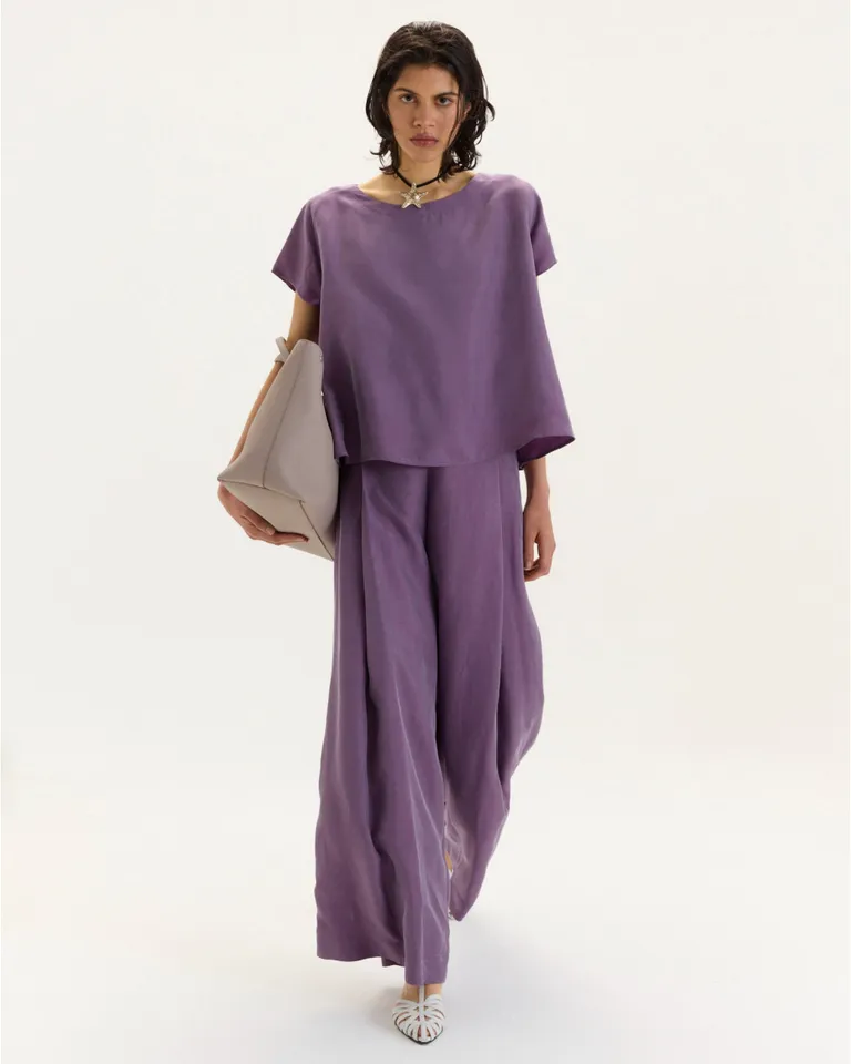 Top de corte evasé con mangas cortas y abotonadura en la espalda de Blue Sheep en Tops para argentina