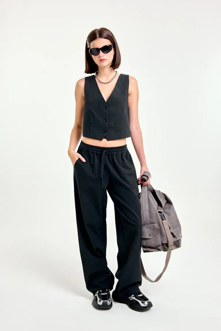 Pantalón relajado de algodón con cintura elastizada y lazo regulable de 47 Street en Pantalones para argentina