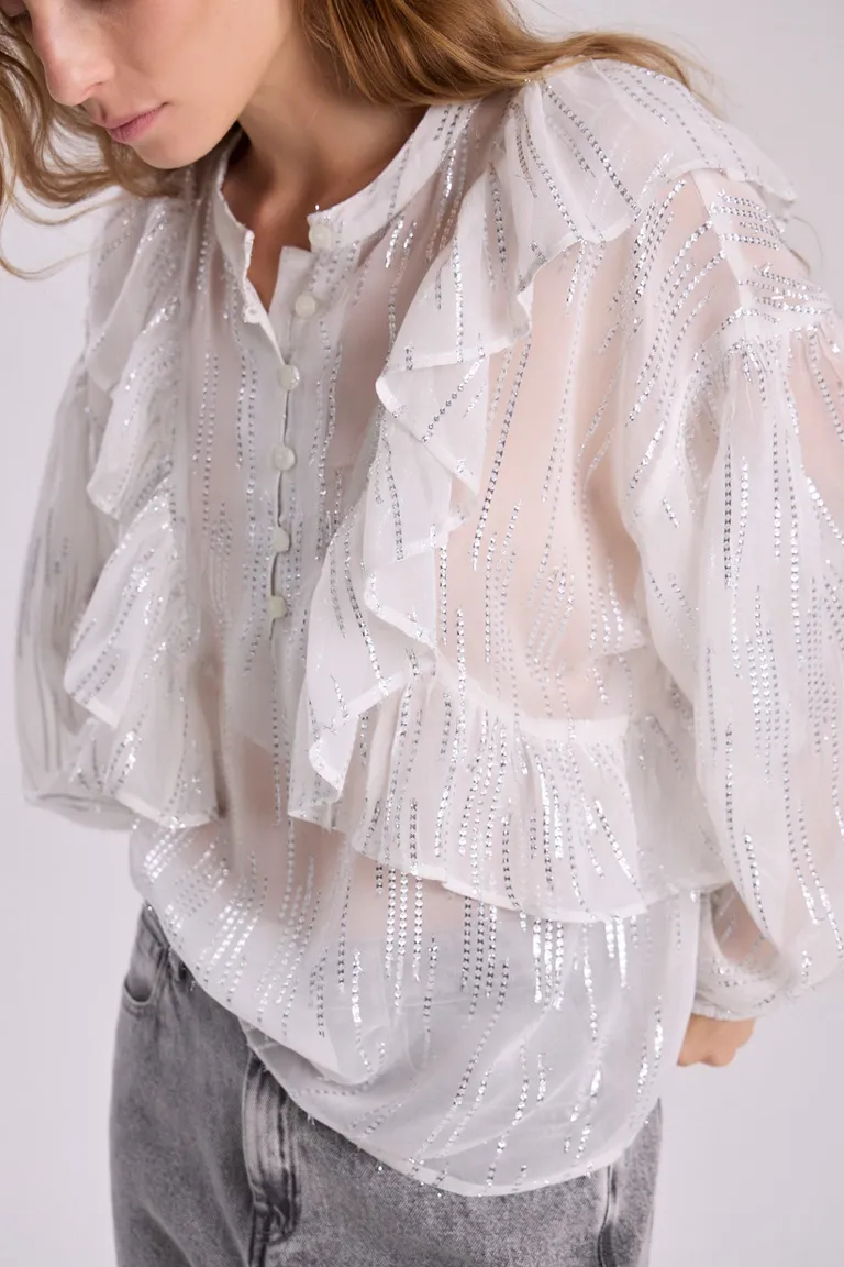 Blusa holgada y voluminosa de georgette con detalles fruncidos en hombros y mangas de Maria Cher en Blusas para argentina