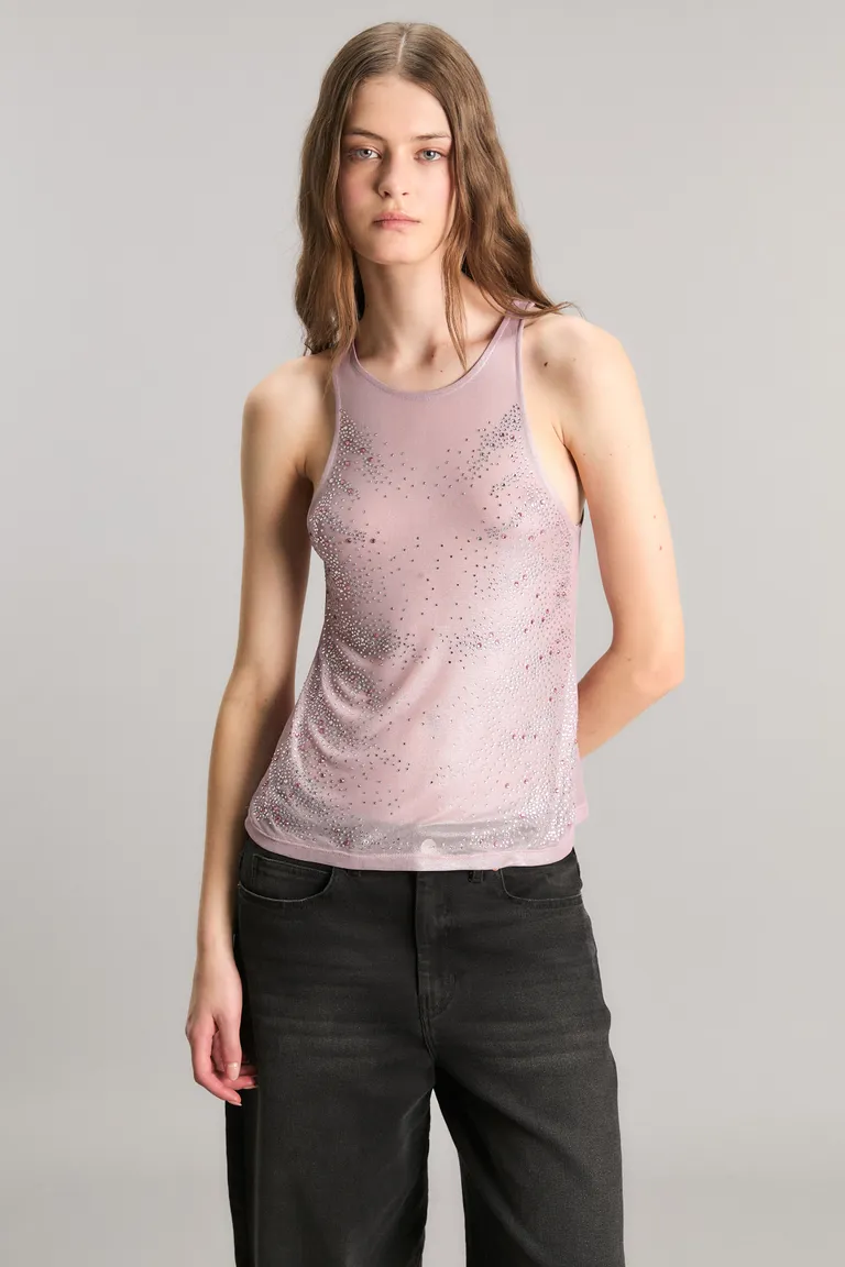 Musculosa de tul con aplicaciones decorativas y diseño slim de Kosiuko en Tops para argentina