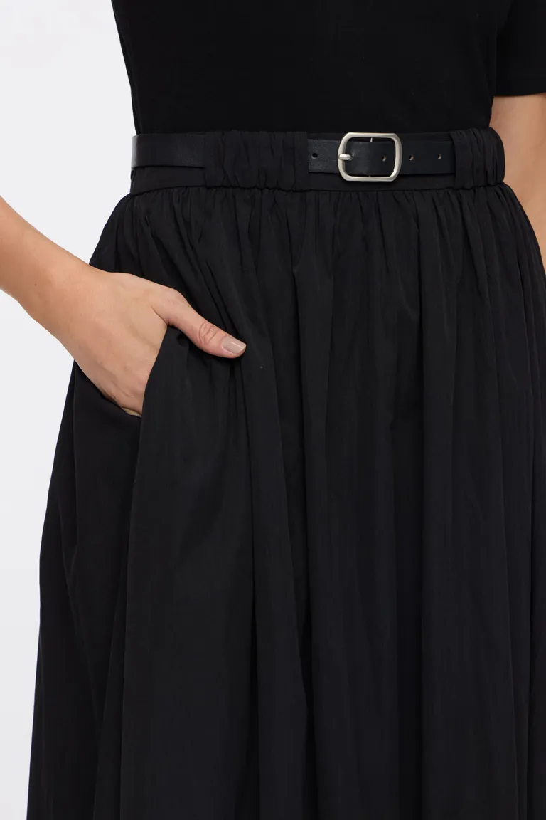 Vestido largo combinado con falda amplia y cinturón ajustable para mujer de Cuesta Blanca en Vestidos para argentina