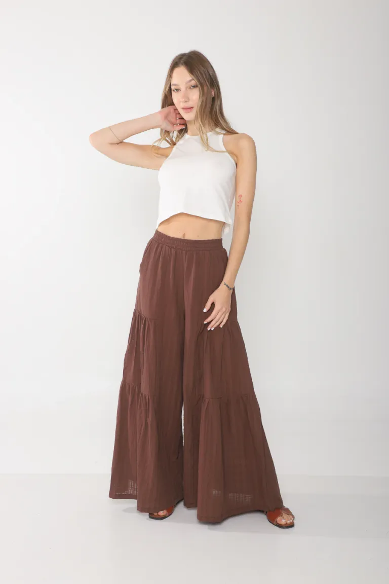 Pantalón ancho y bohemio con detalles fruncidos para un look versátil y femenino de Belle en Pantalones para argentina