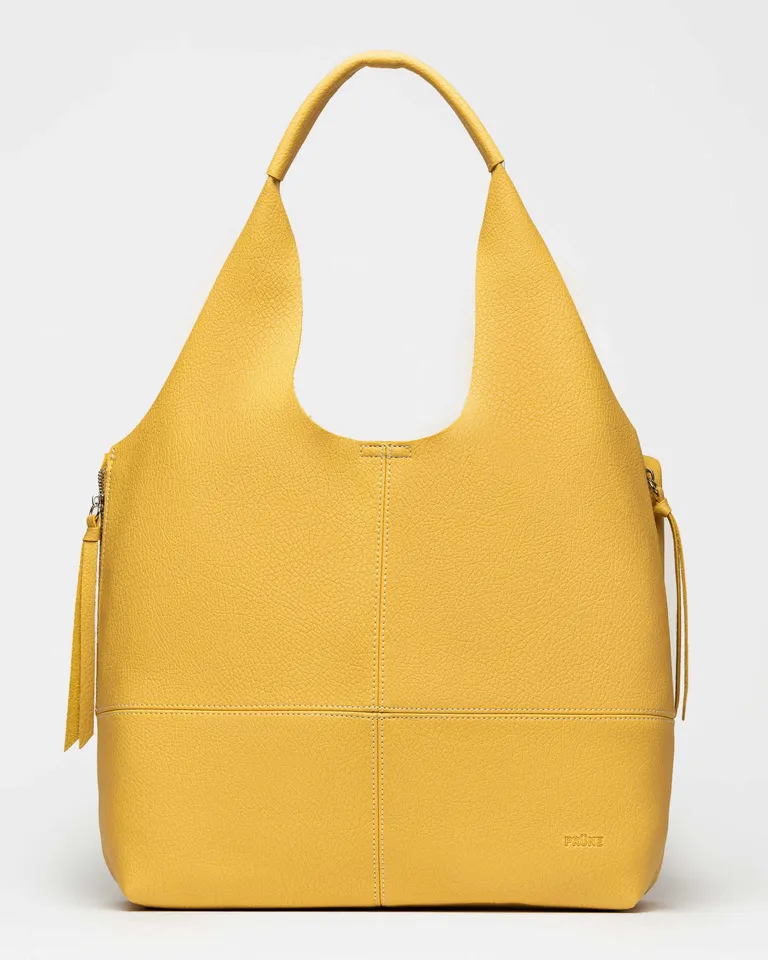 Bolso Shopper Amalfi de diseño en efecto cuero graneado con cierres laterales en tono amarillo de Prüne en Bolsos y Carteras para argentina