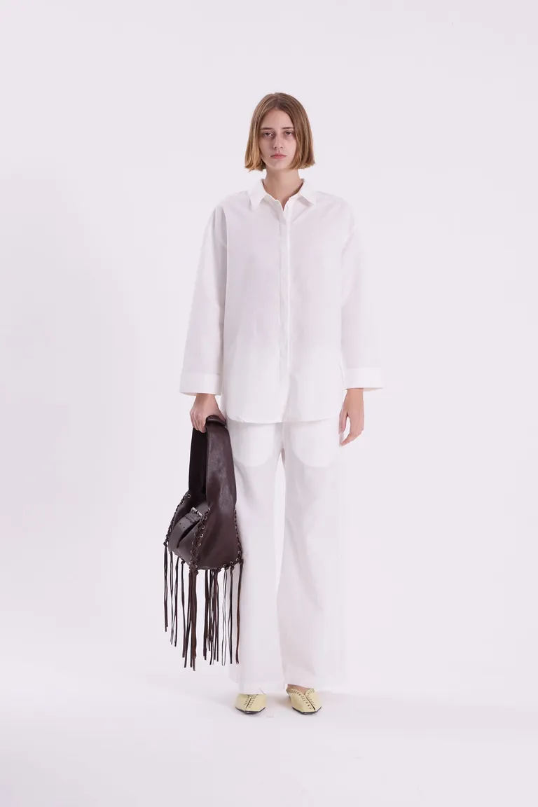 Camisa de lino y algodón blanca de corte recto y mangas 3/4 para mujer de Maria Cher en Camisas para argentina
