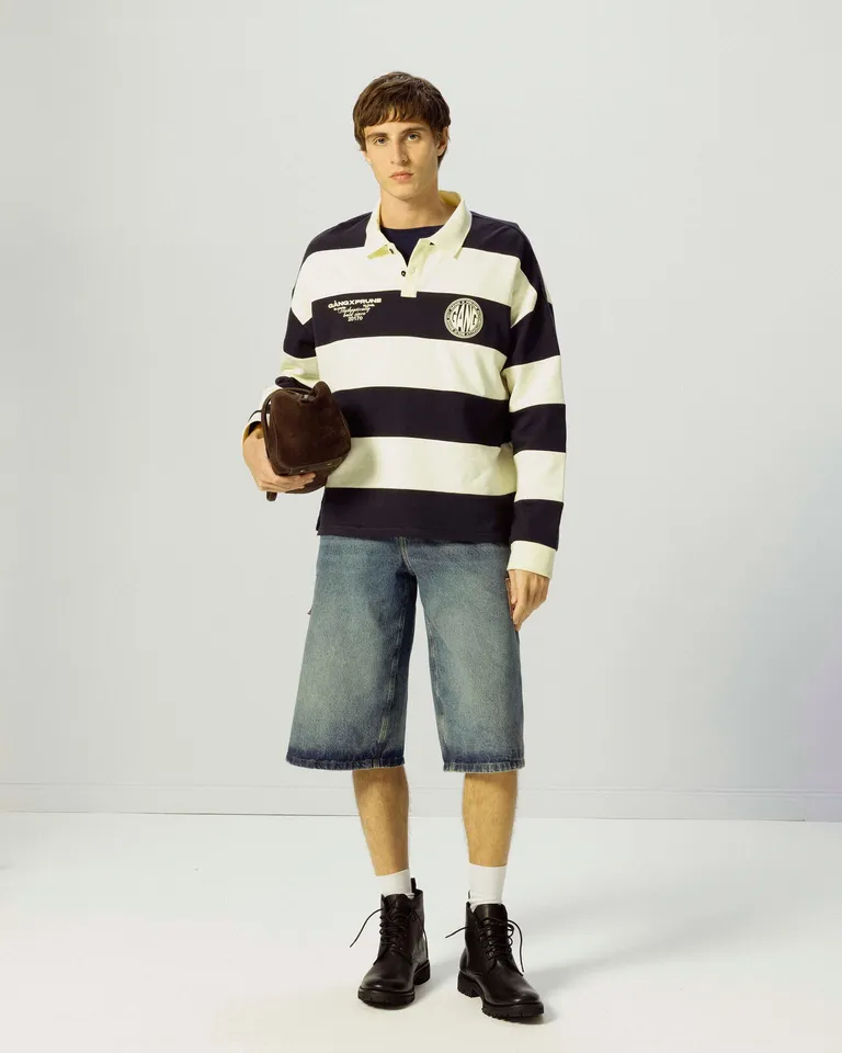 Buzo rayado oversize en azul marino y blanco para mujer de Prüne en Buzos y Sweaters para argentina