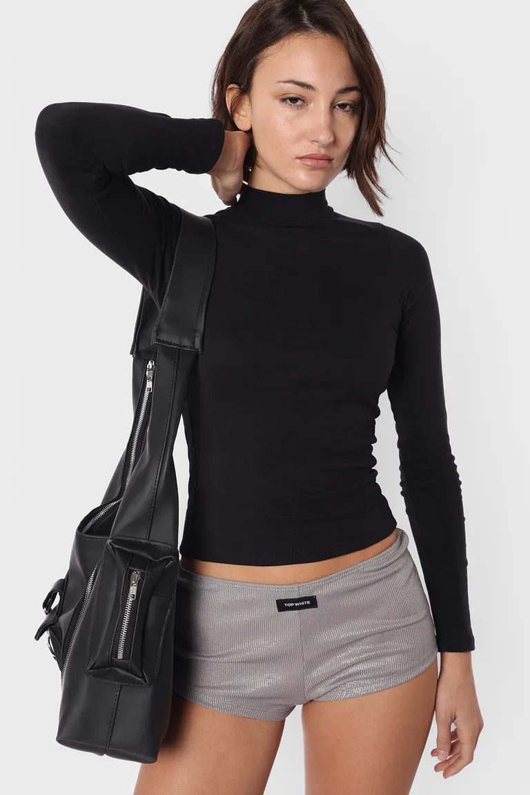 Top de manga larga de tela de punto ribb con acabado gamuzado y recorte en los laterales de Top White en Tops para argentina