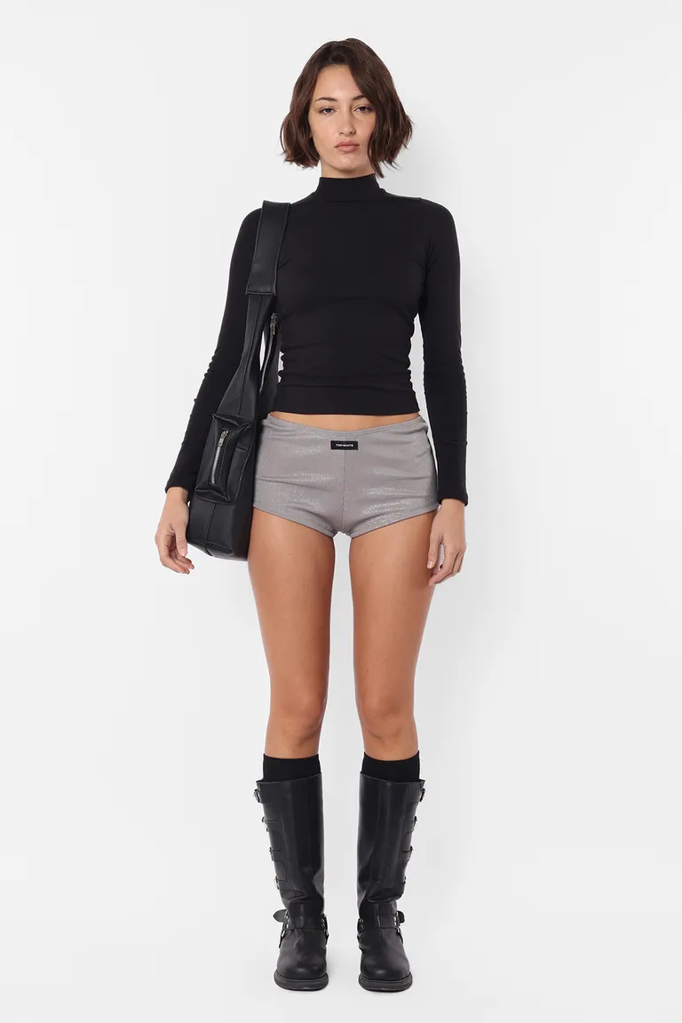 Top de manga larga de tela de punto ribb con acabado gamuzado y recorte en los laterales de Top White en Tops para argentina