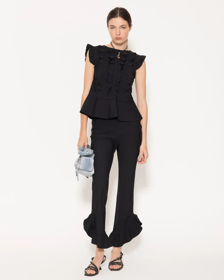 Pantalón de Lycra Negro con Volados Curvos en el Ruedo de Jazmin Chebar en Pantalones para argentina