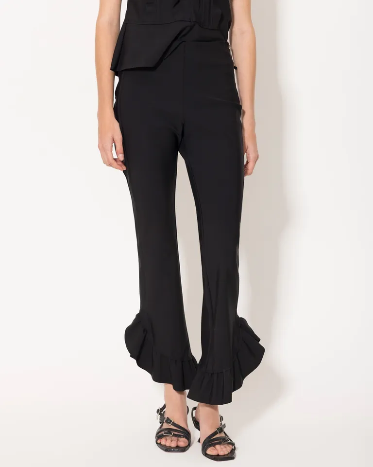 Pantalón de Lycra Negro con Volados Curvos en el Ruedo de Jazmin Chebar en Pantalones para argentina