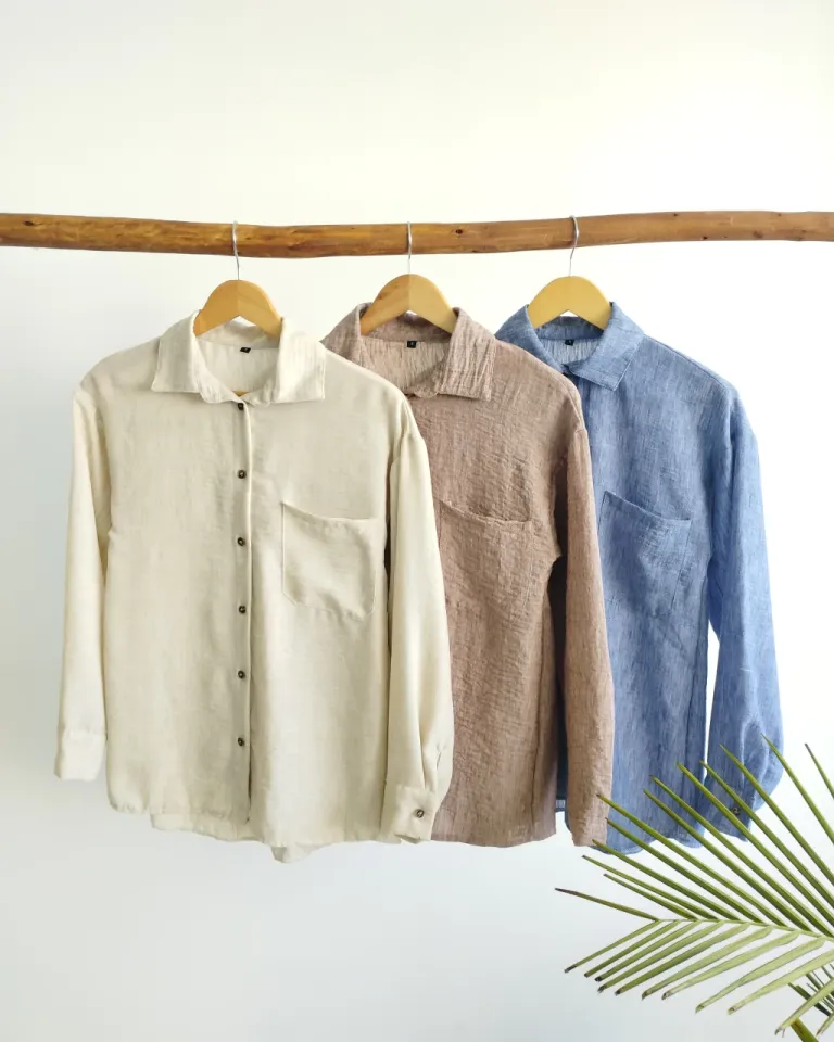 Camisa oversize de lino jaspeado en tono celeste con cierre de botones de Lemmon en Camisas para argentina