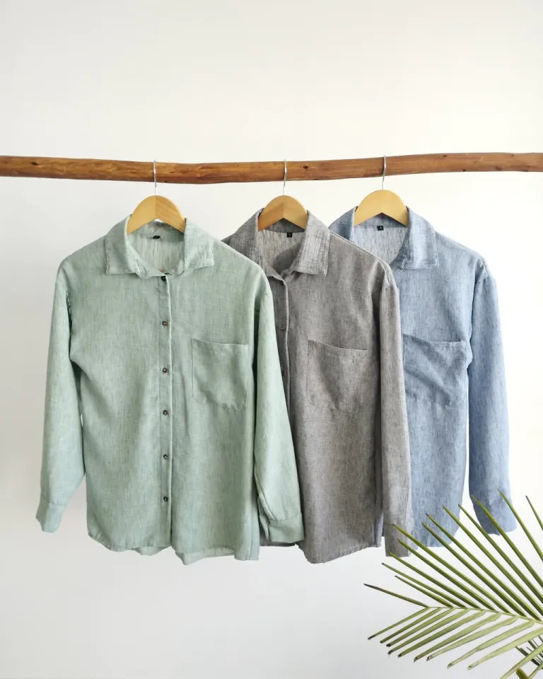 Camisa oversize de lino jaspeado en tono celeste con cierre de botones de Lemmon en Camisas para argentina