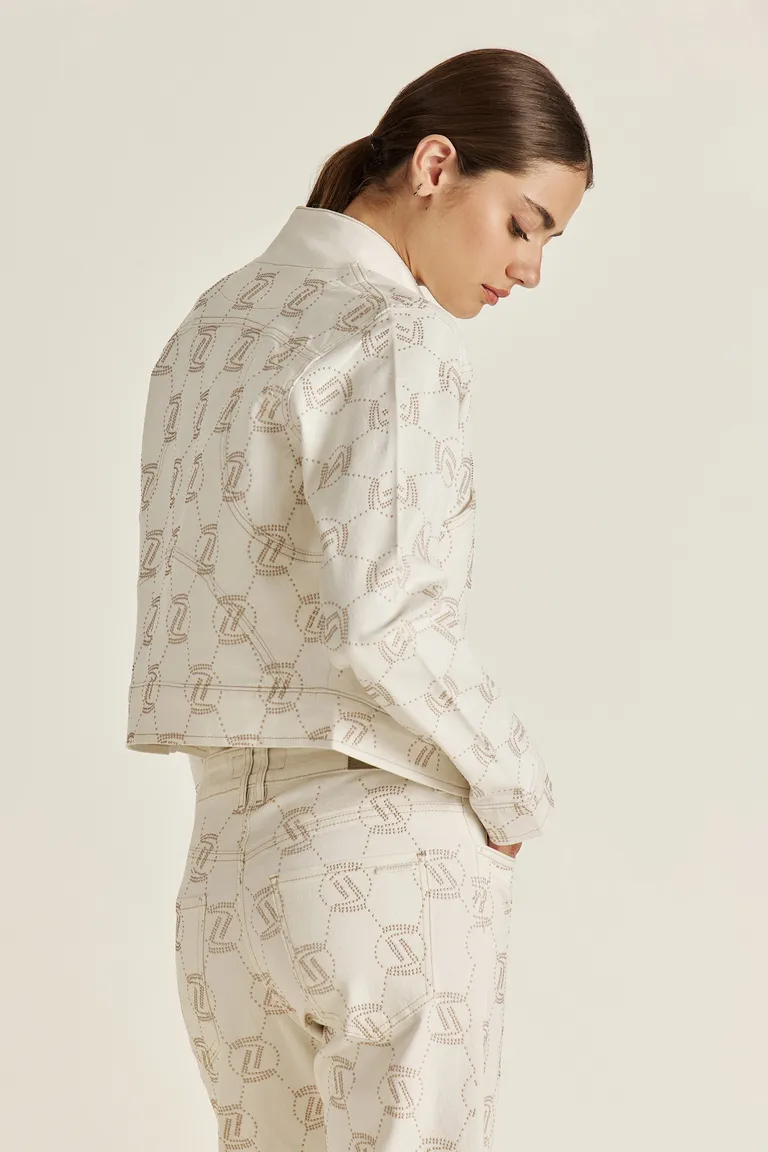 Campera de denim entallada con diseño de recortes y monograma dorado de Tucci en Chaquetas para argentina