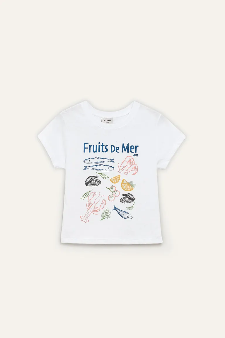 Remera de algodón con estampado de frutas de mar, ideal para un look fresco y casual de 47 Street en Remeras para argentina