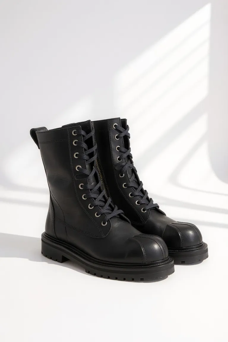 Borcego de cuero negro con cierre metálico y forro interior para mujer de Maria Cher en Botas y Botinetas para argentina