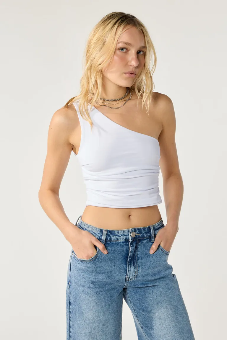 Top asimétrico de un solo hombro en tejido elástico para mujer de Cuesta Blanca en Tops para argentina