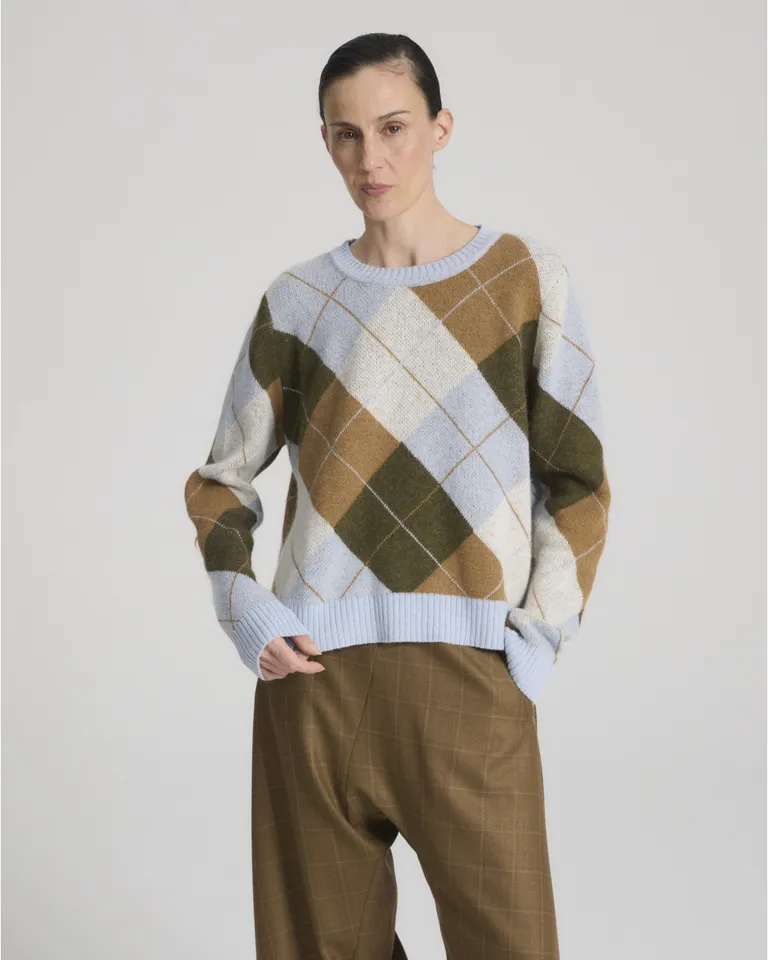 Sweater tejido con diseño de rombos y cuello redondo de Blue Sheep en Buzos y Sweaters para argentina