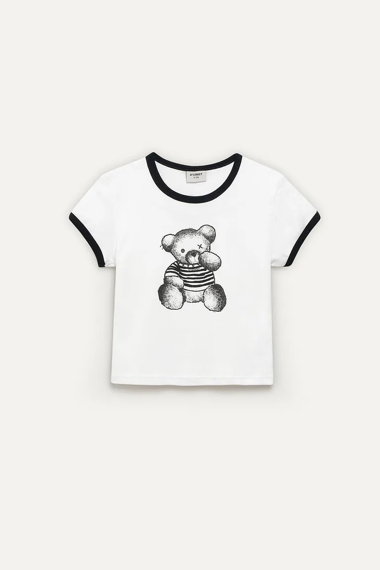 Remera de jersey blanca con diseño de oso de 47 Street en Remeras para argentina