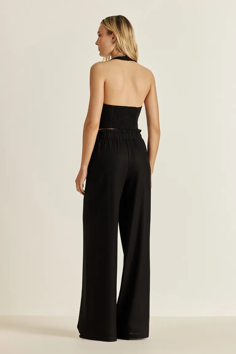 Pantalón de lino negro con lazo y bordado exclusivo para mujer de Tucci en Pantalones para argentina