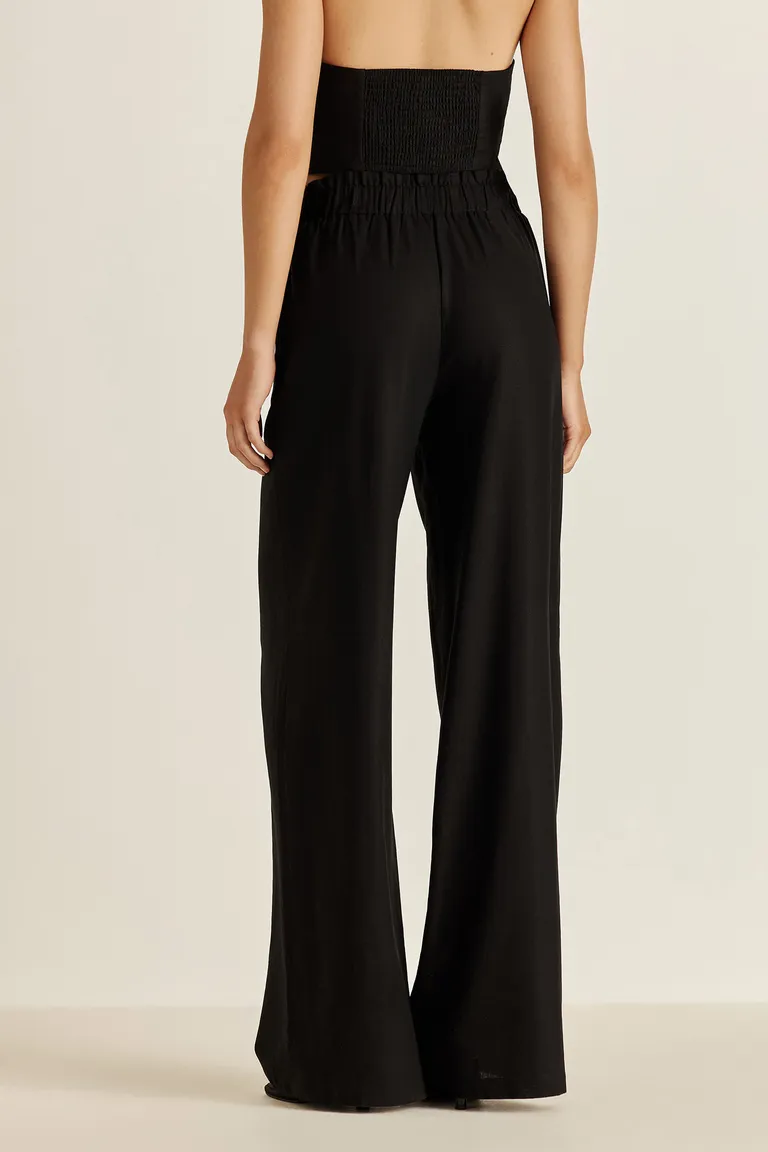 Pantalón de lino negro con lazo y bordado exclusivo para mujer de Tucci en Pantalones para argentina