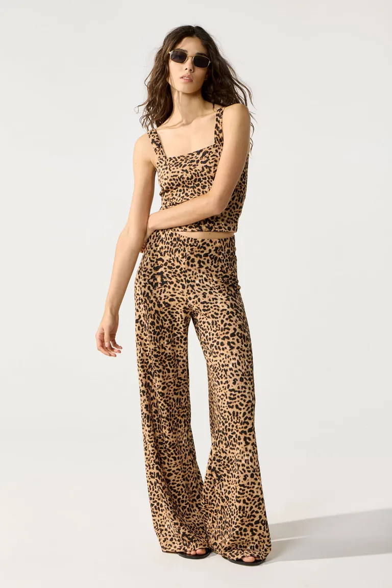 Pantalón ancho de bambula con estampado animal print para mujer de Cuesta Blanca en Pantalones para argentina