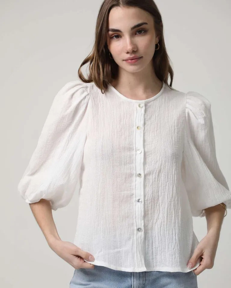 Camisa de manga princesa con diseño de jacquard para mujer de Hesed en Camisas para argentina