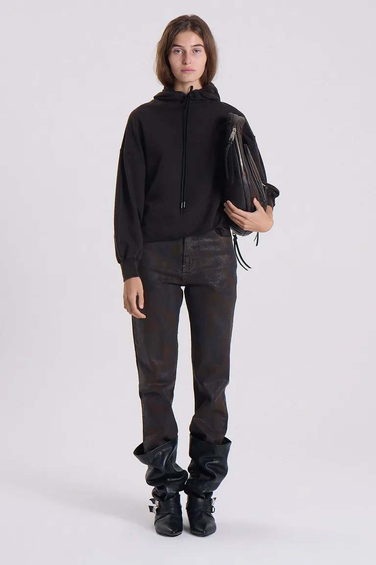 Buzo negro de estilo vintage con diseño de recortes y cordón regulable en la capucha de Maria Cher en Buzos y Sweaters para argentina