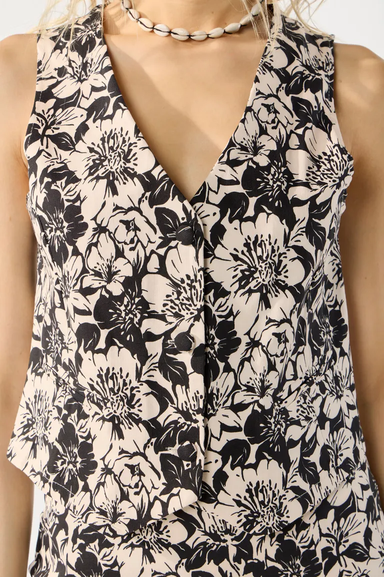 Chaleco de estampado floral con corte ajustado y bolsillos para mujer de Cuesta Blanca en Chalecos para argentina