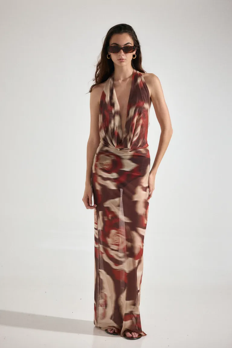 Vestido largo transparente con estampado floral y escote ajustable de Audaz en Vestidos para argentina