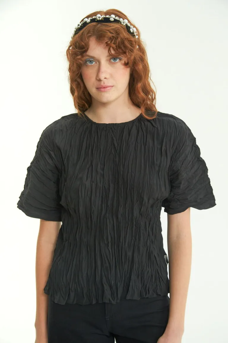 Blusa de manga murciélago con textura arrugada y ajuste en la cintura de Las Pepas en Blusas para argentina
