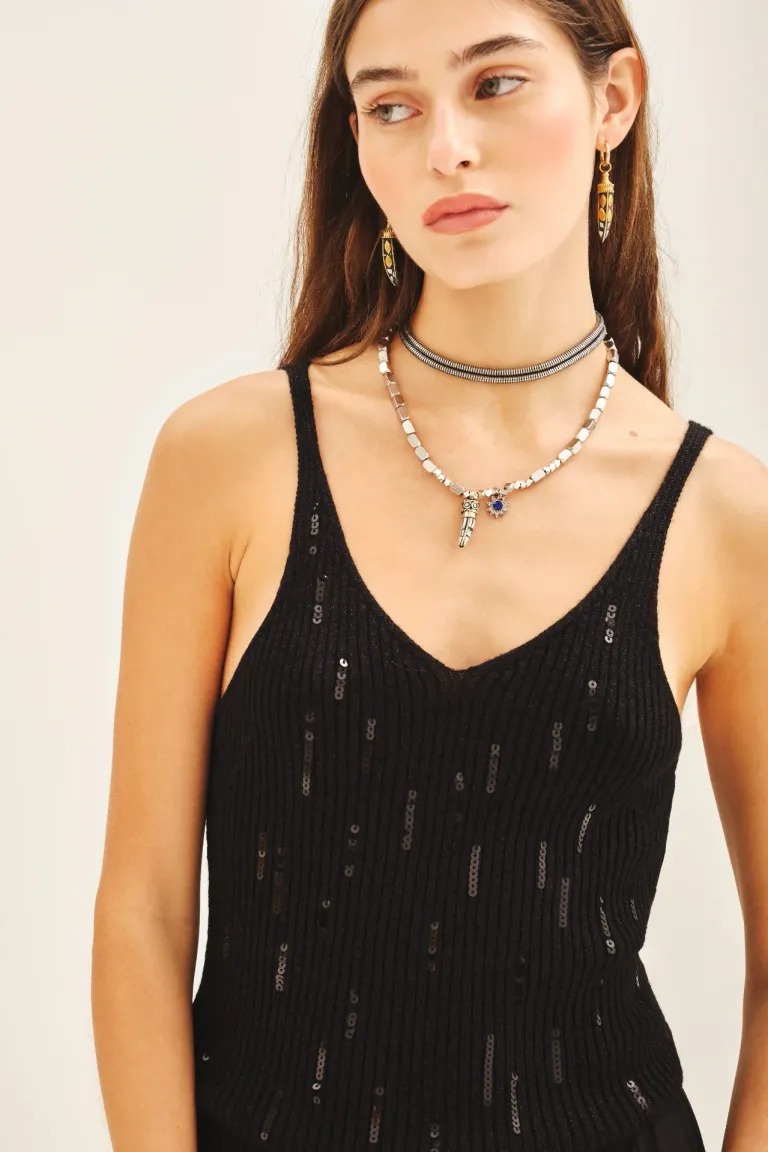 Top femenino de diseño elegante con detalles en lentejuelas de Rapsodia en Tops para argentina