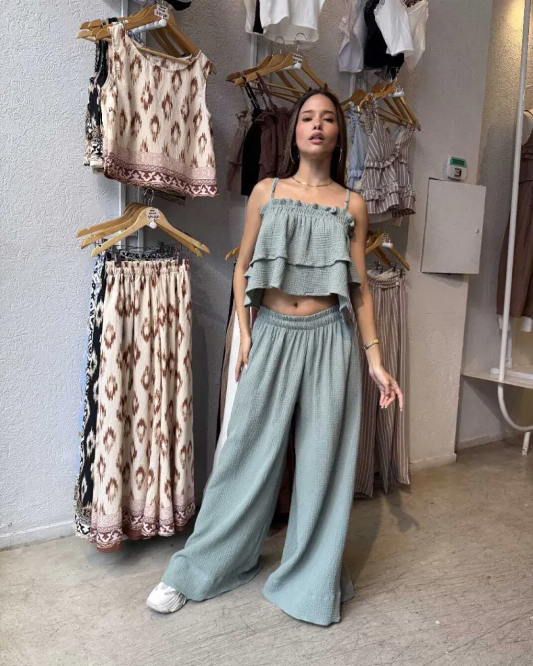 Pantalón amplio de baby cotton con elástico y tiras de ajuste en la cintura de Belle en Pantalones para argentina