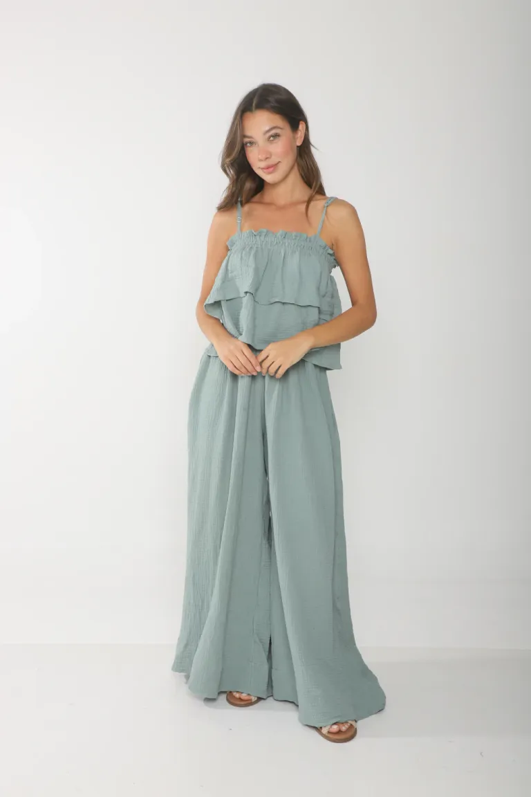 Pantalón amplio de baby cotton con elástico y tiras de ajuste en la cintura de Belle en Pantalones para argentina