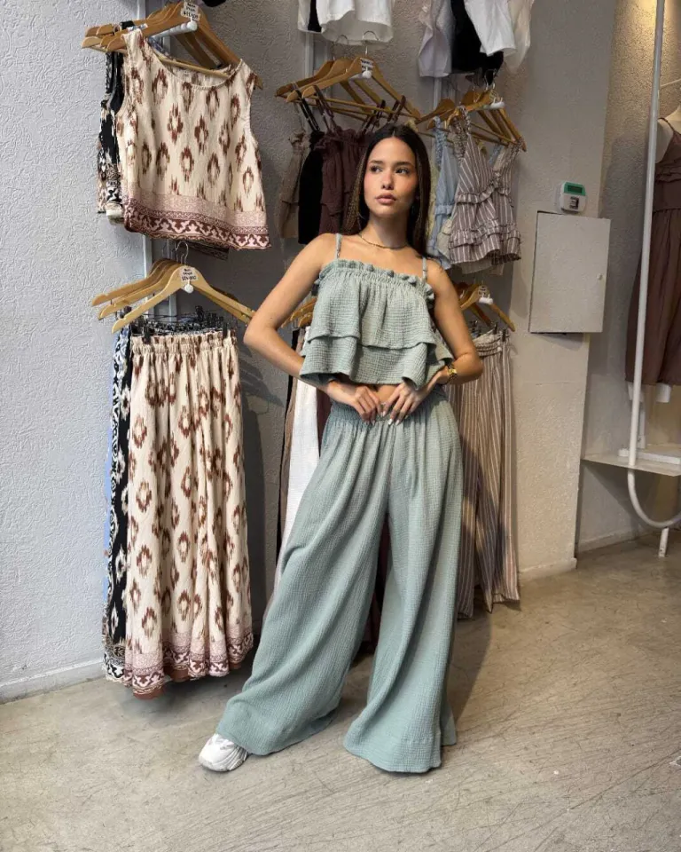 Pantalón amplio de baby cotton con elástico y tiras de ajuste en la cintura de Belle en Pantalones para argentina