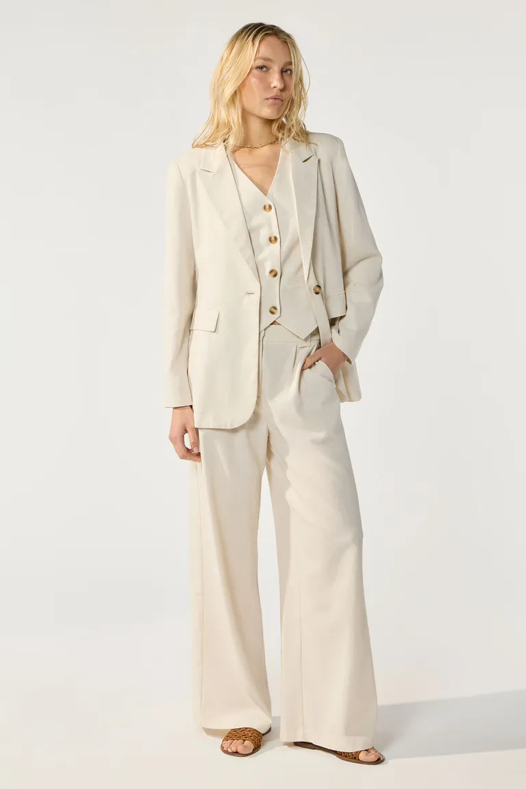 Pantalones anchos de lino para mujer con tiro alto y bolsillos de Cuesta Blanca en Pantalones para argentina