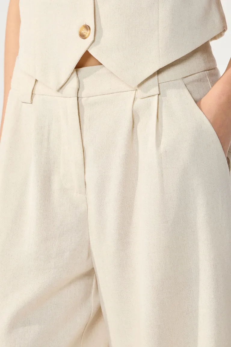 Pantalones anchos de lino para mujer con tiro alto y bolsillos de Cuesta Blanca en Pantalones para argentina