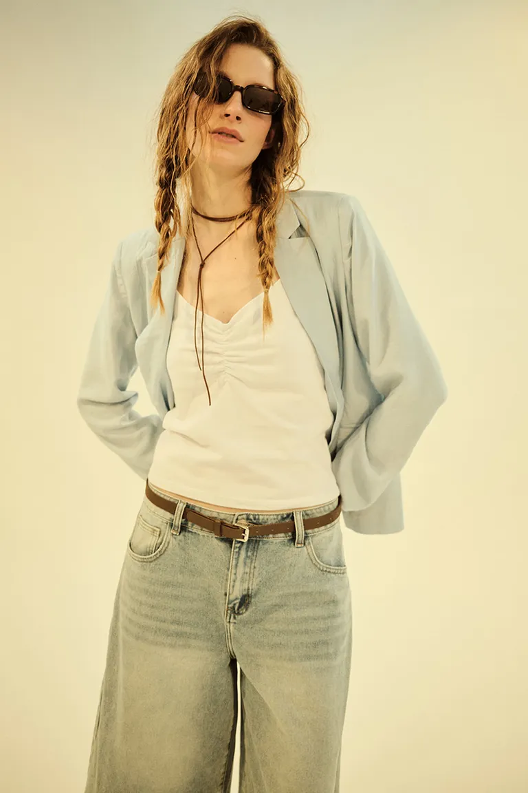 Blazer abierto de sastre gris elegante y versátil para mujer de Cuesta Blanca en Blazers para argentina