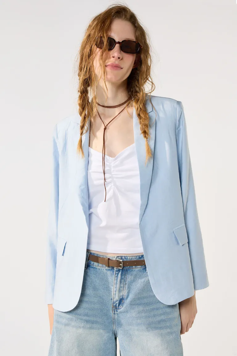 Blazer abierto de sastre gris elegante y versátil para mujer de Cuesta Blanca en Blazers para argentina