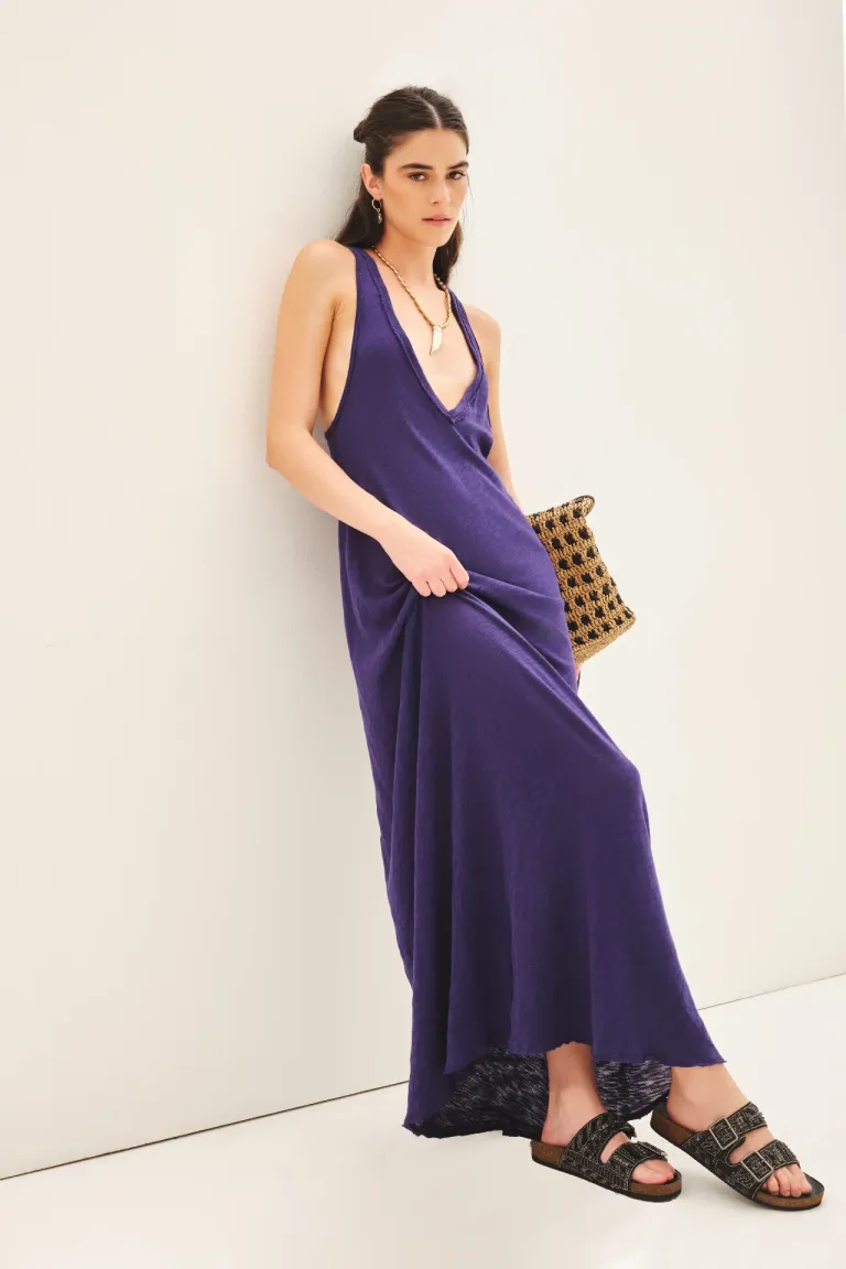 Vestido largo sin mangas de algodón peruano con detalles desgastados y espalda cavada de Rapsodia en Vestidos para argentina