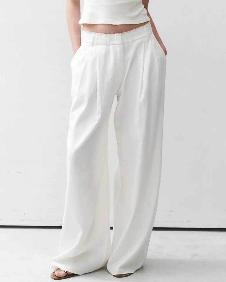 Pantalones de pierna ancha con detalles de lino y cierre frontal de Sky en Pantalones para argentina