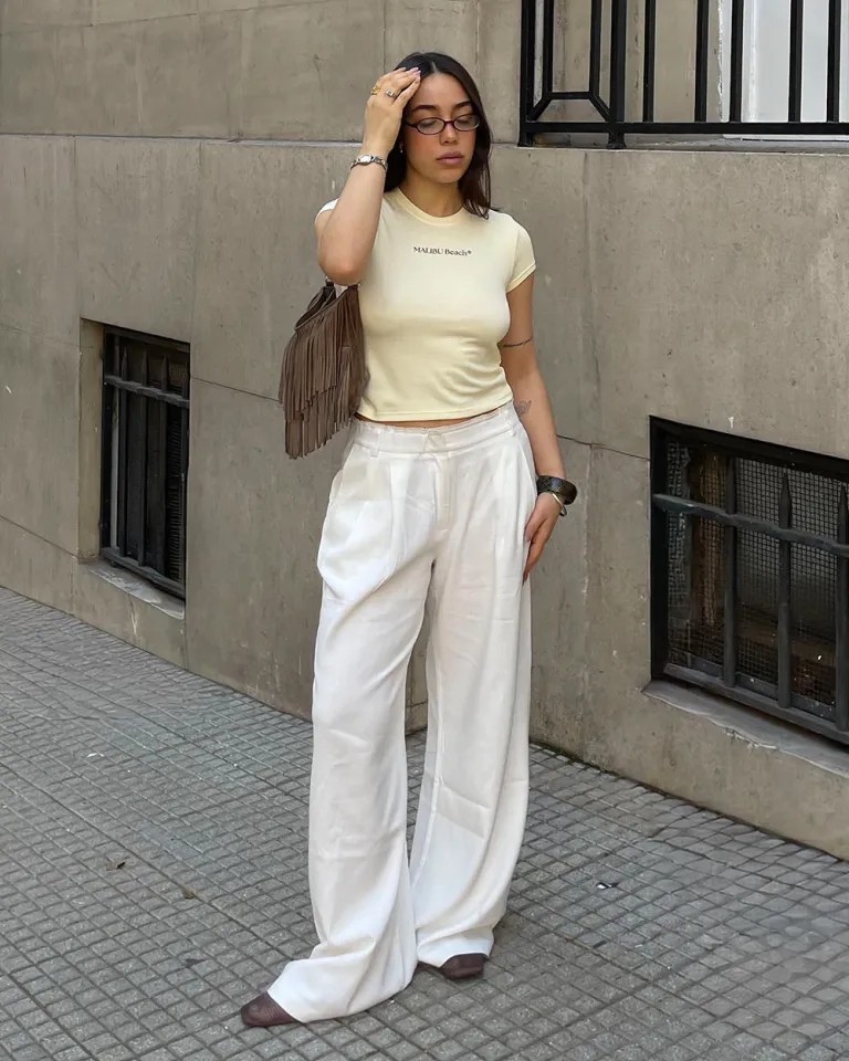 Pantalones de pierna ancha con detalles de lino y cierre frontal de Sky en Pantalones para argentina