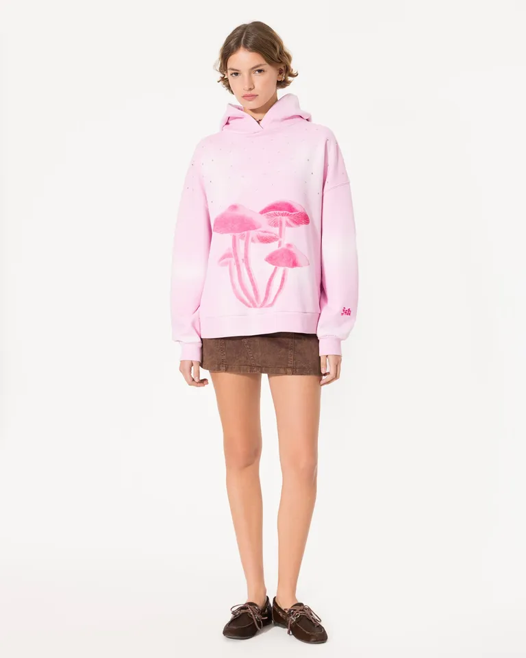 Buzo de algodón rosa con estampado de flores y aplicación de strass de Jazmin Chebar en Buzos y Sweaters para argentina