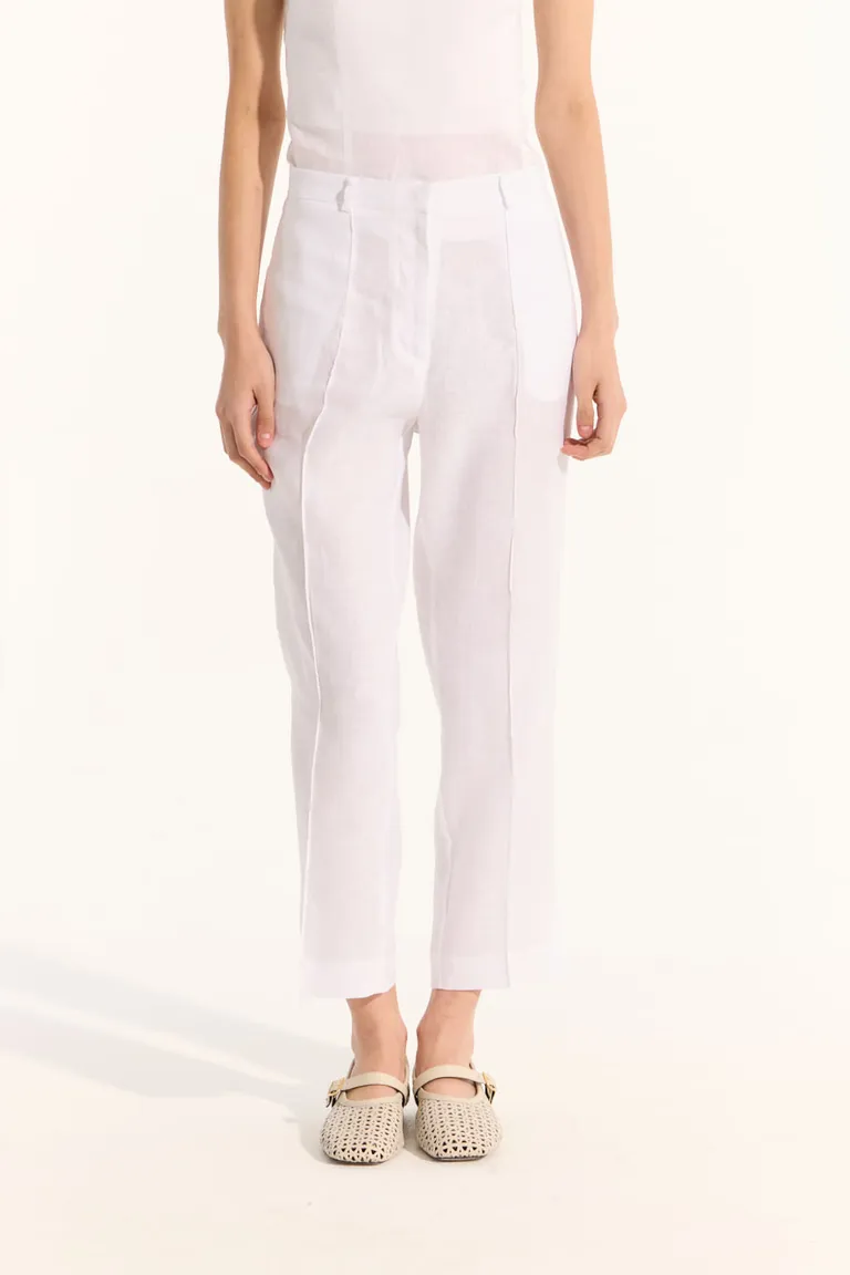 Pantalón de lino blanco de corte slim al tobillo con diseño elegante y cintura sastrera de Portsaid en Pantalones para argentina